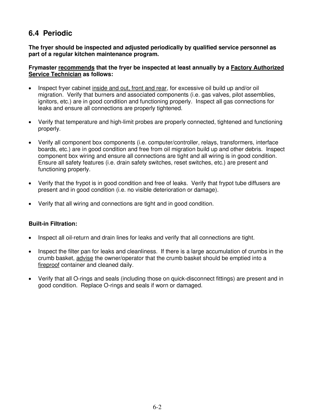 Frymaster YSCFC24 operation manual Periodic, Built-in Filtration 