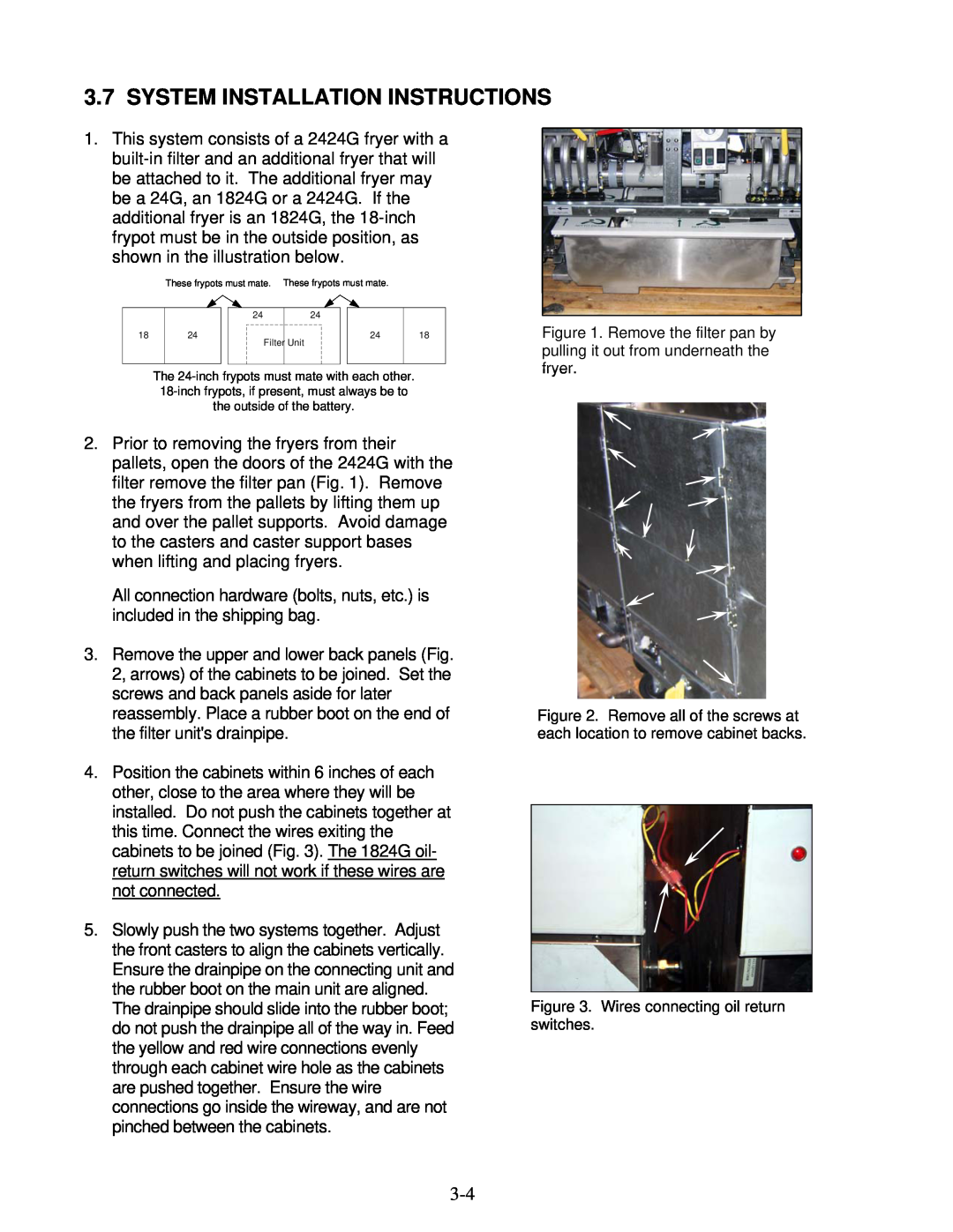 Frymaster YSCFC24 operation manual System Installation Instructions, fryer, Wires connecting oil return switches 