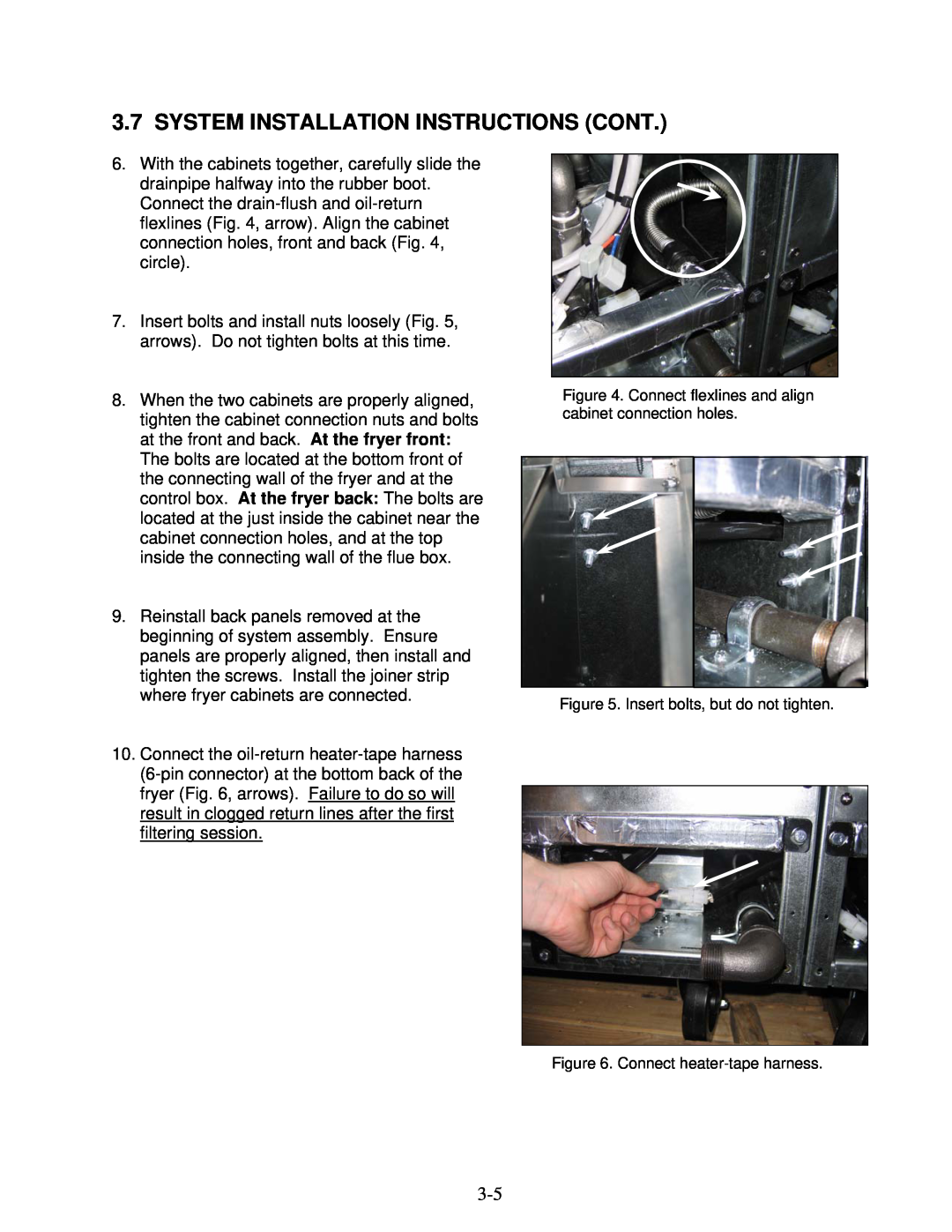 Frymaster YSCFC24 System Installation Instructions Cont, Insert bolts, but do not tighten, Connect heater-tapeharness 