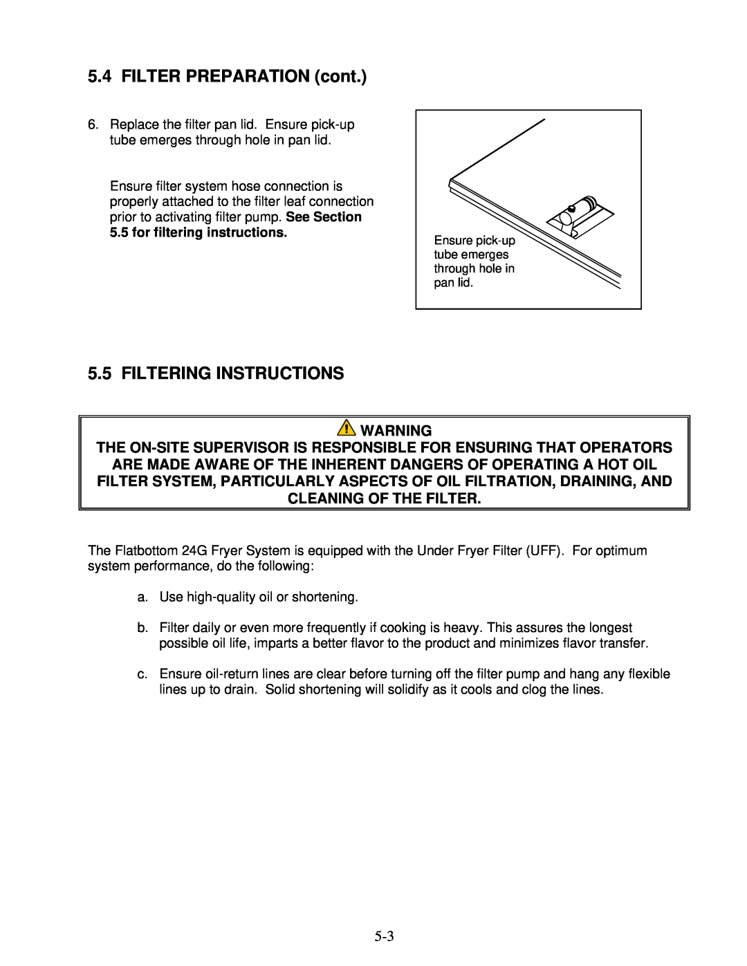 Frymaster YSCFC24 operation manual FILTER PREPARATION cont, Filtering Instructions 