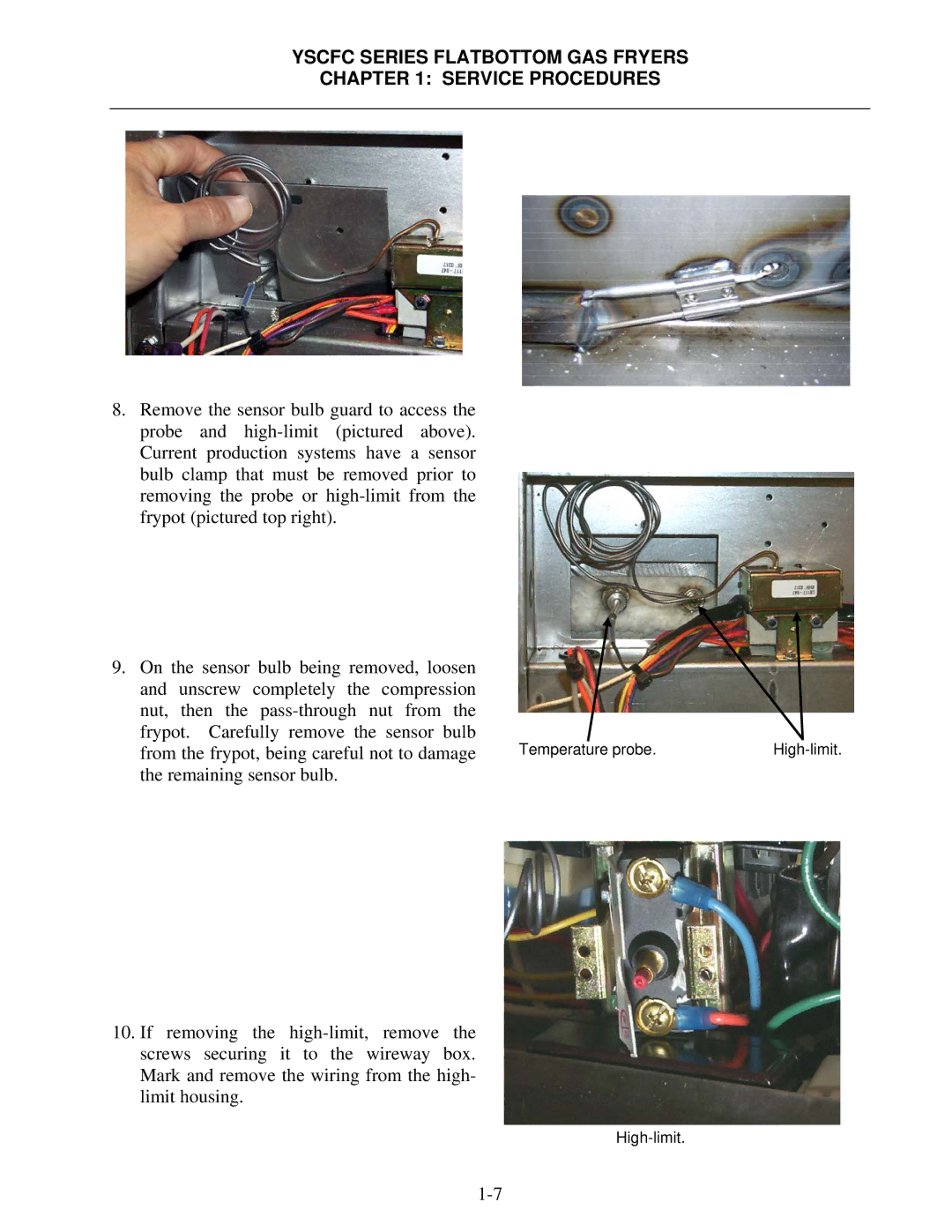 Frymaster YSCFC24GSERIES manual Temperature probe High-limit 