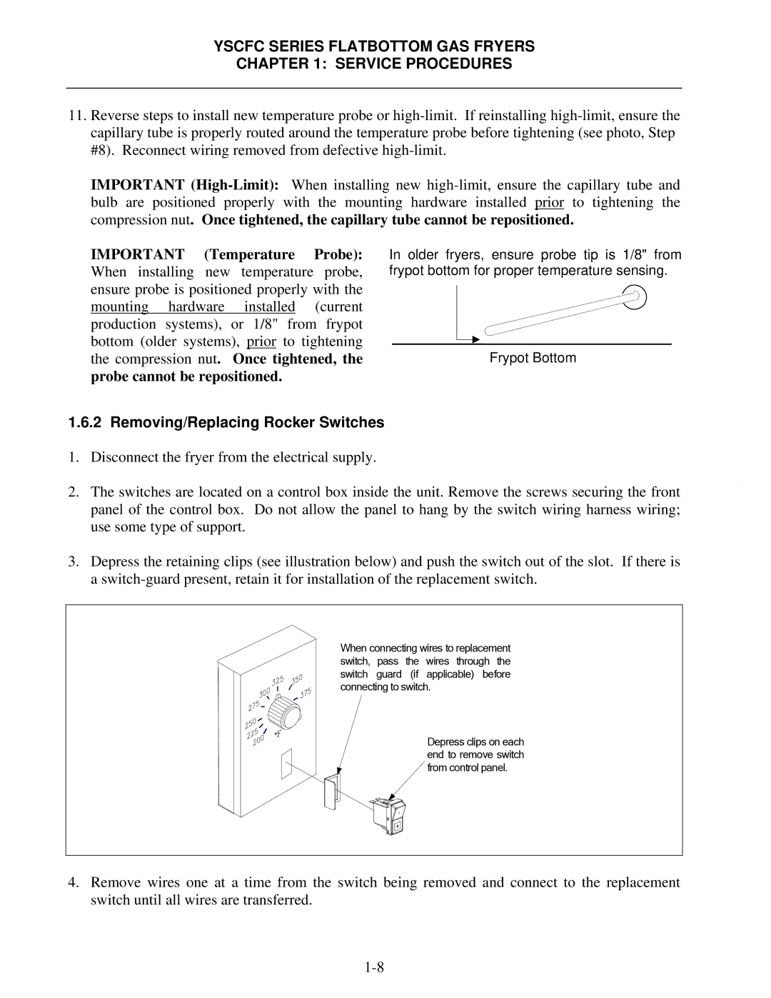 Frymaster YSCFC24GSERIES manual Removing/Replacing Rocker Switches 