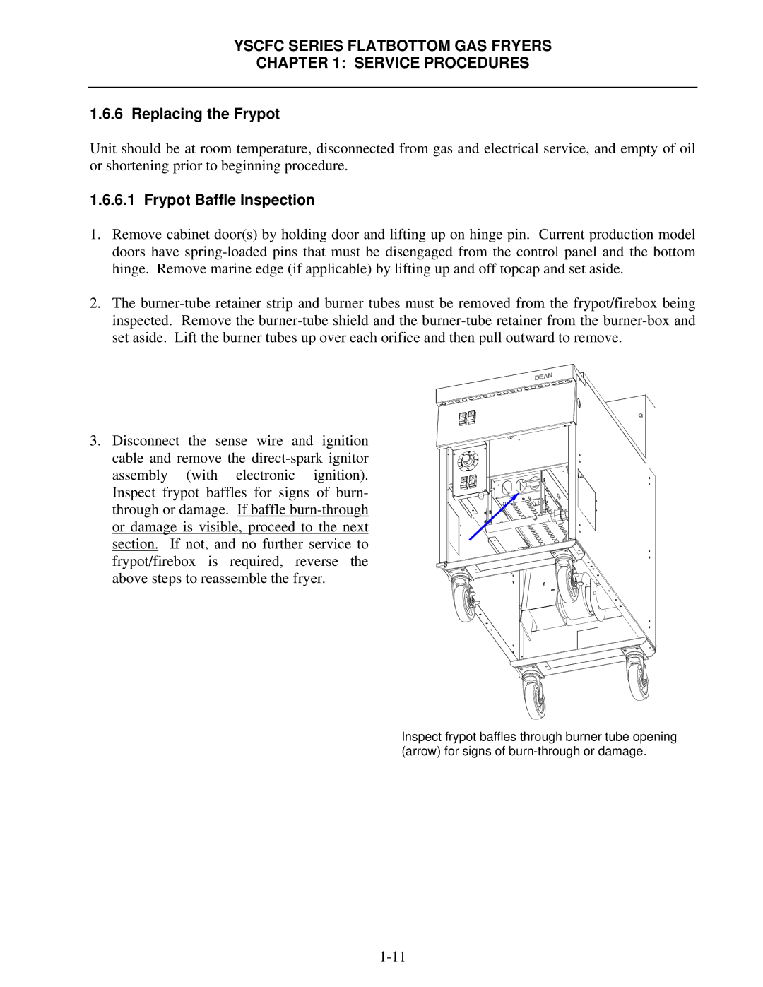 Frymaster YSCFC24GSERIES manual Replacing the Frypot, Frypot Baffle Inspection 