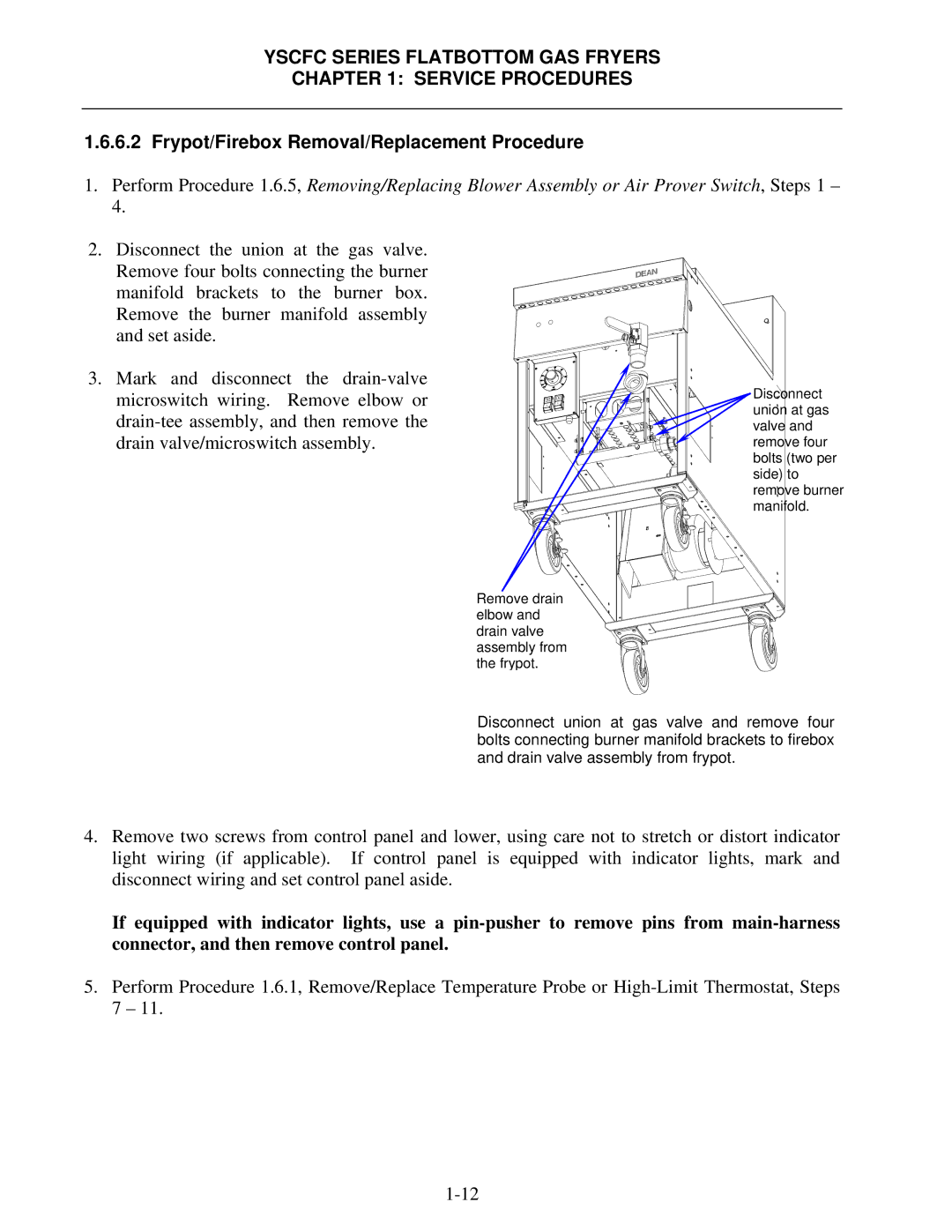 Frymaster YSCFC24GSERIES manual Frypot/Firebox Removal/Replacement Procedure 