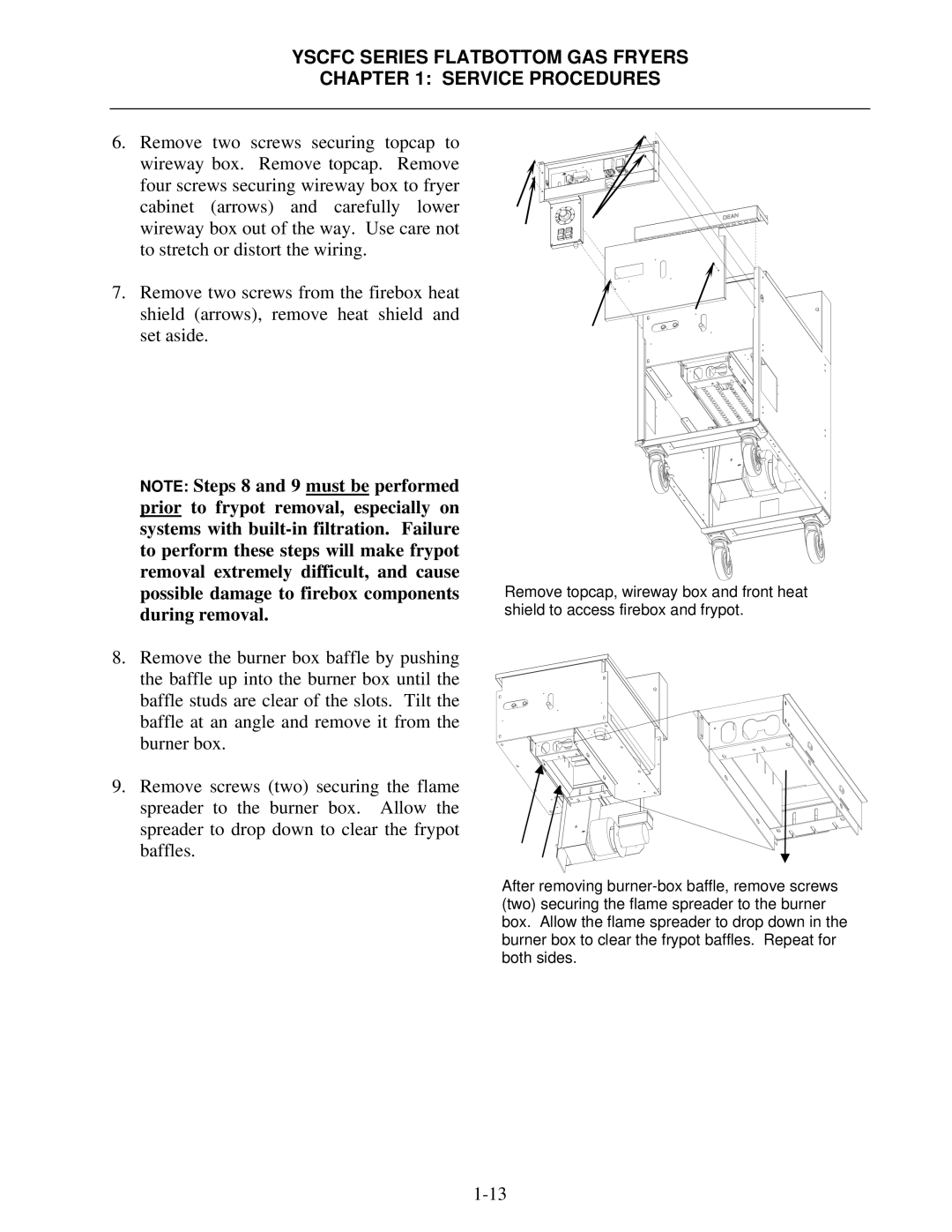 Frymaster YSCFC24GSERIES manual Yscfc Series Flatbottom GAS Fryers Service Procedures 