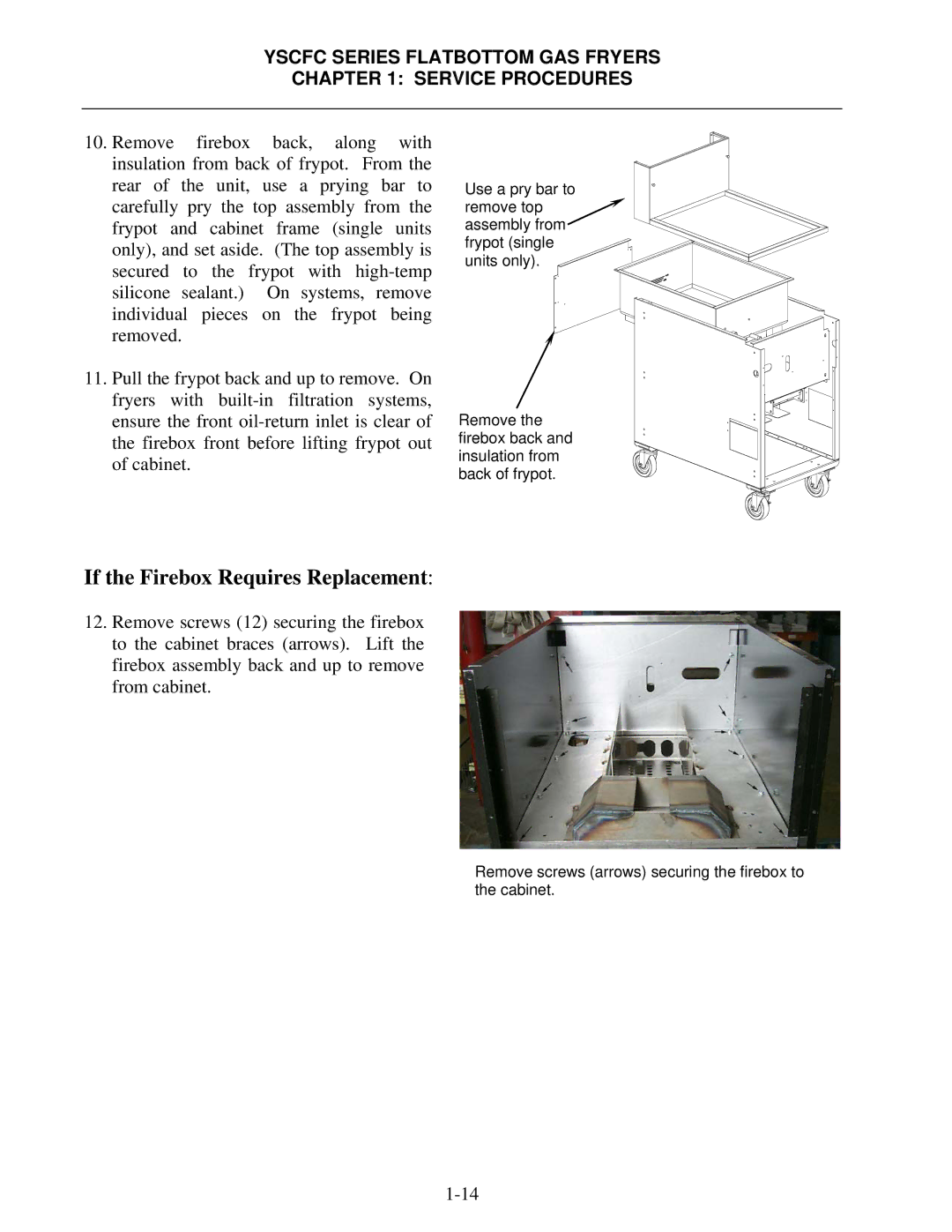 Frymaster YSCFC24GSERIES manual If the Firebox Requires Replacement 