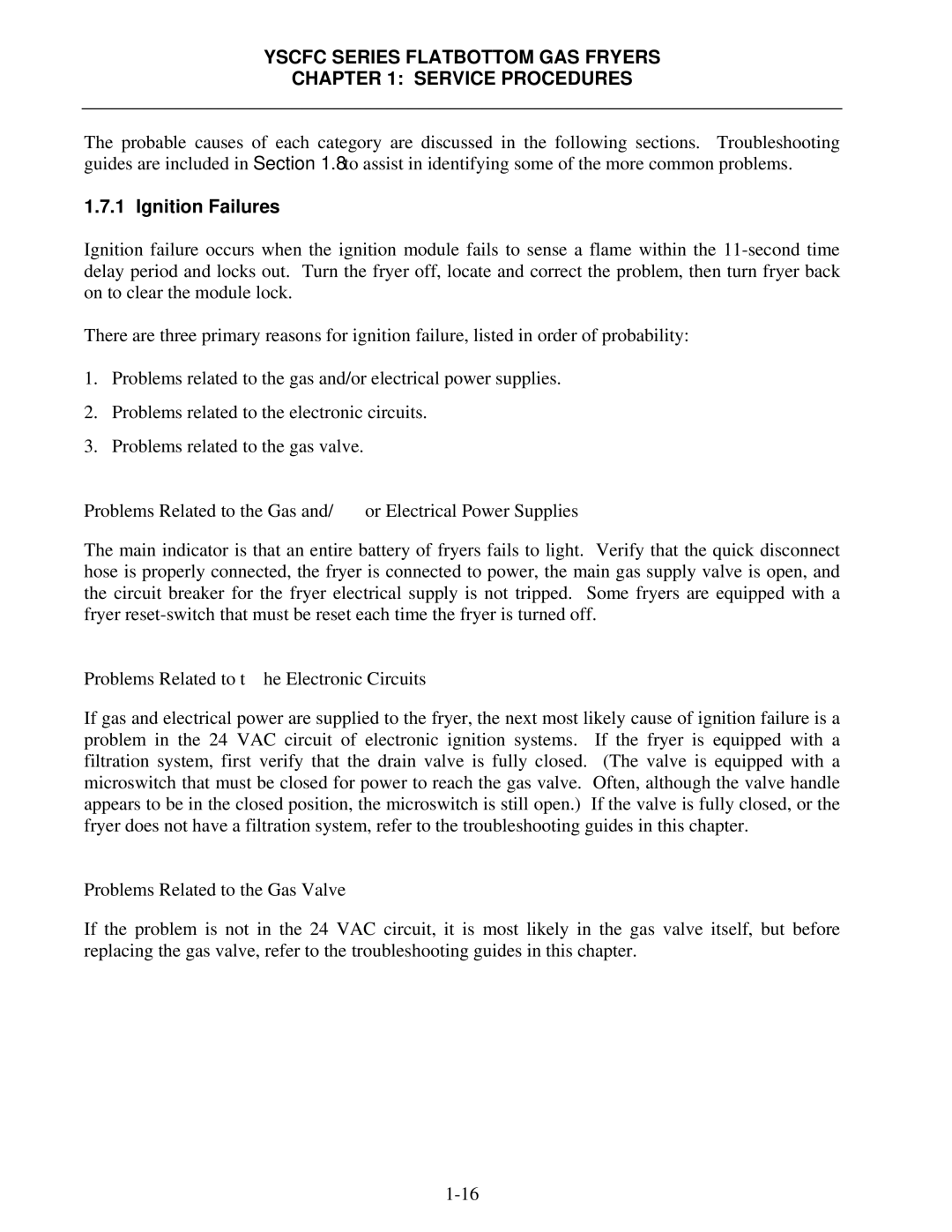 Frymaster YSCFC24GSERIES manual Ignition Failures, Problems Related to the Electronic Circuits 