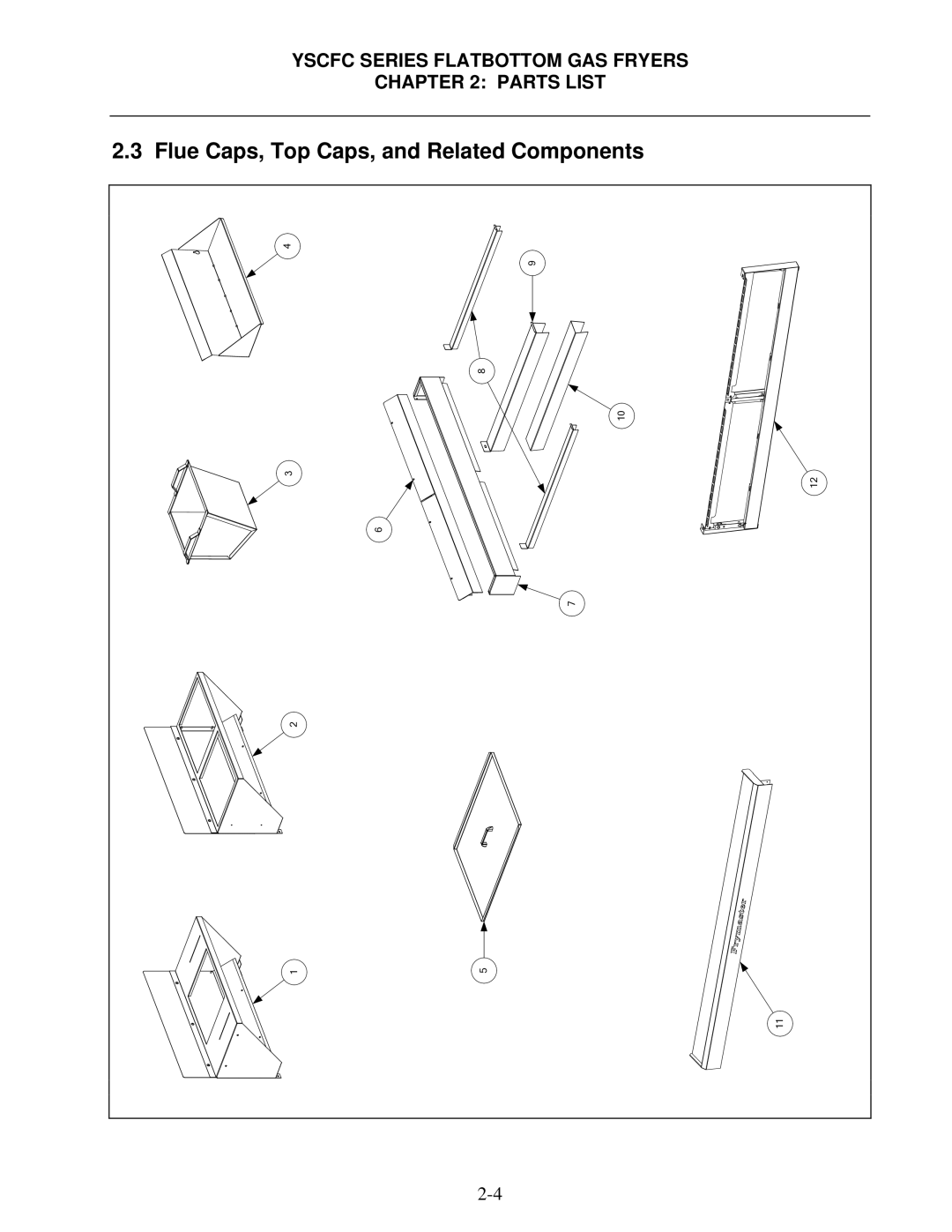 Frymaster YSCFC24GSERIES manual Flue Caps, Top Caps, and Related Components 