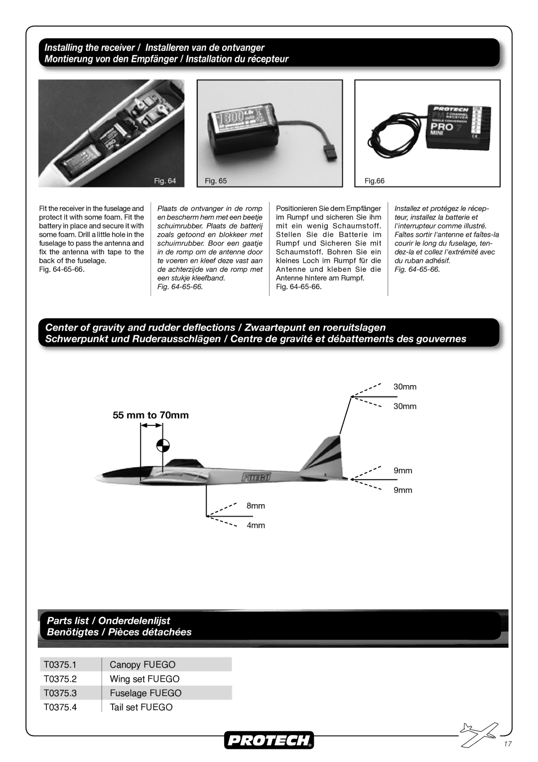 Fuego T0375 manual Parts list / Onderdelenlijst Benötigtes / Pièces détachées 