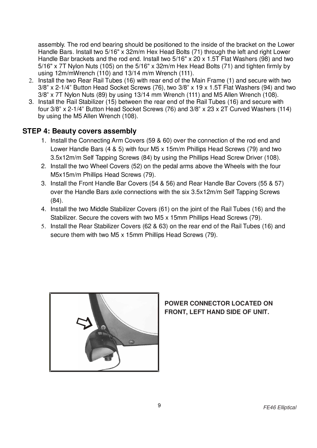 Fuel Fitness FE46 manual Beauty covers assembly 