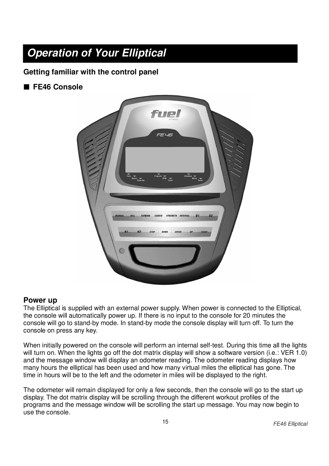 Fuel Fitness FE46 manual Operation of Your Elliptical 