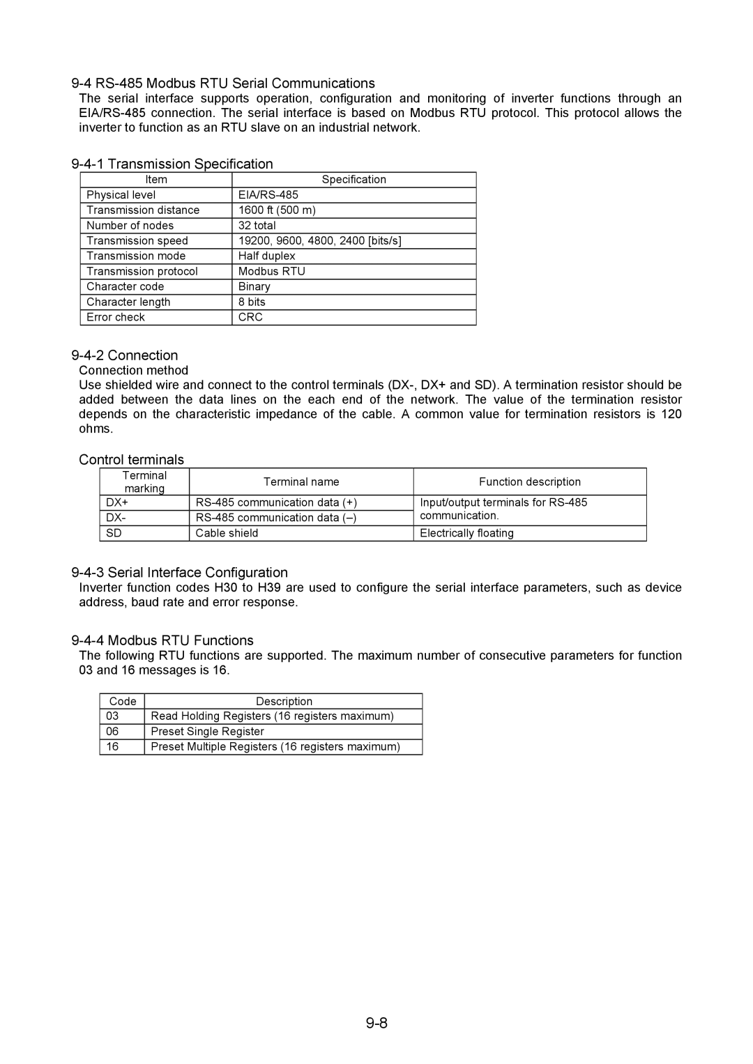 Fuji Bikes 5000G11S/P11S instruction manual RS-485 Modbus RTU Serial Communications, Transmission Specification, Connection 