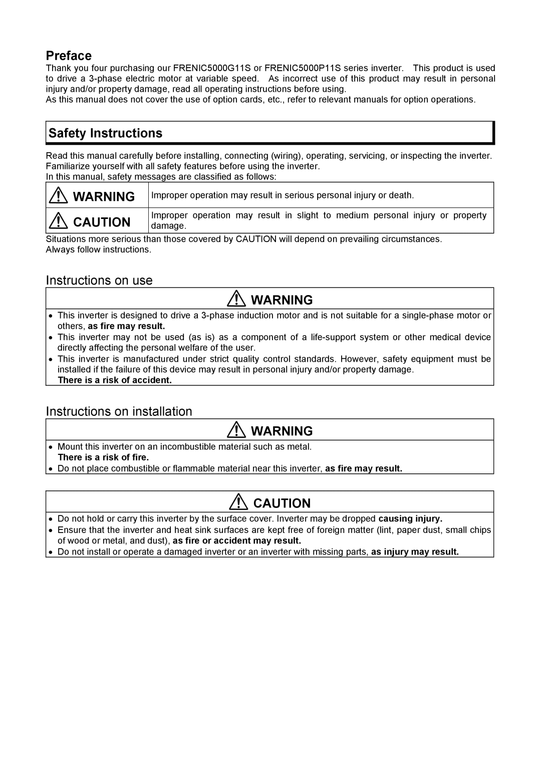 Fuji Bikes 5000G11S/P11S instruction manual There is a risk of accident, There is a risk of fire 