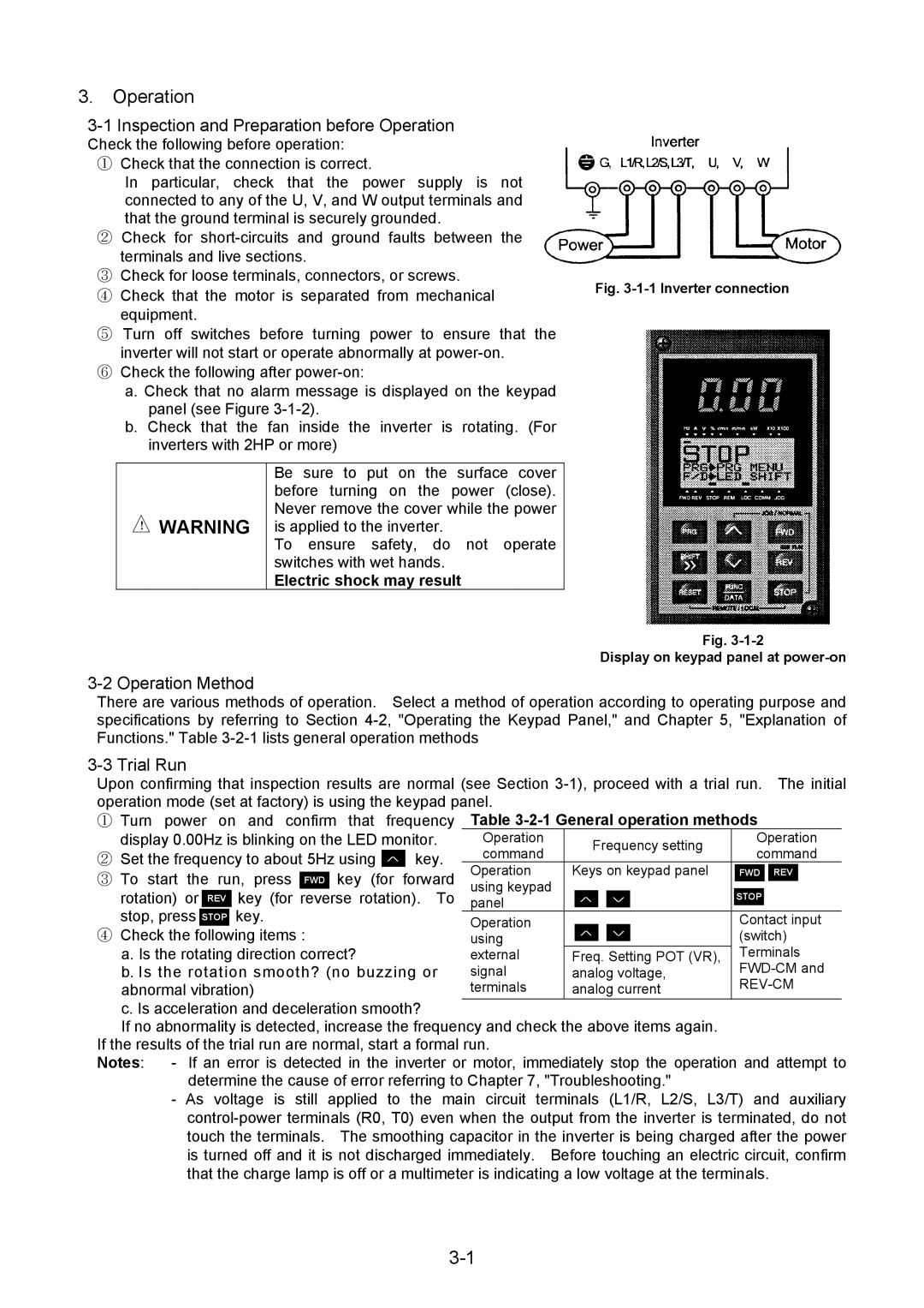 Fuji Bikes 5000G11S/P11S instruction manual Inspection and Preparation before Operation, Operation Method, Trial Run 