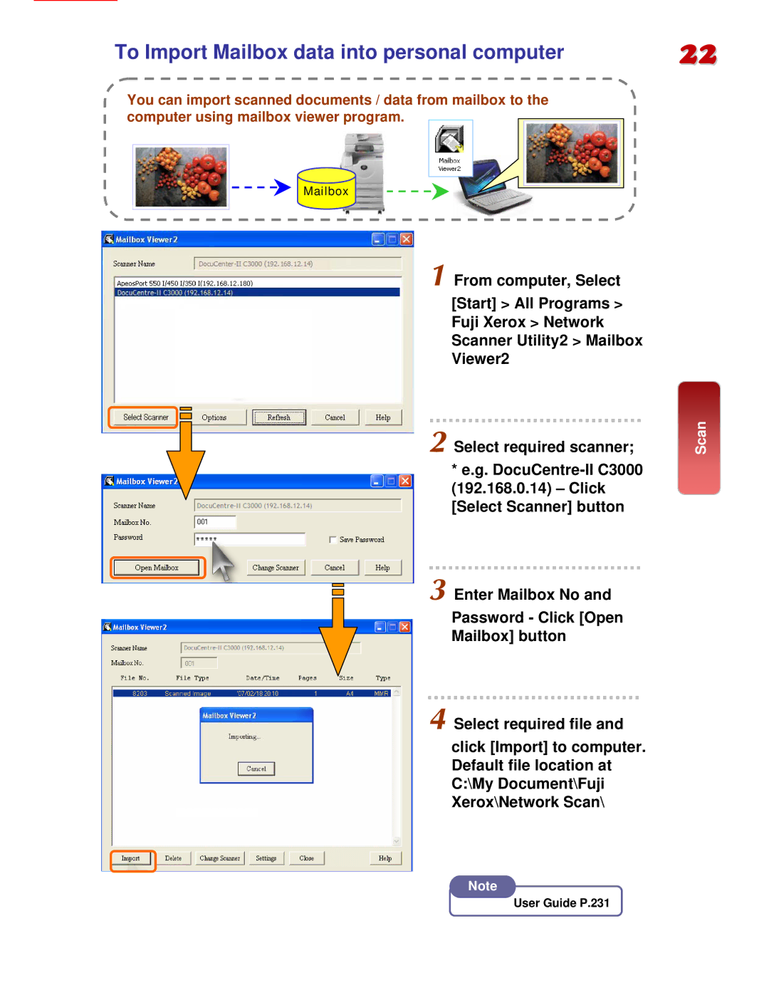 Fuji Labs C3000 manual To Import Mailbox data into personal computer 