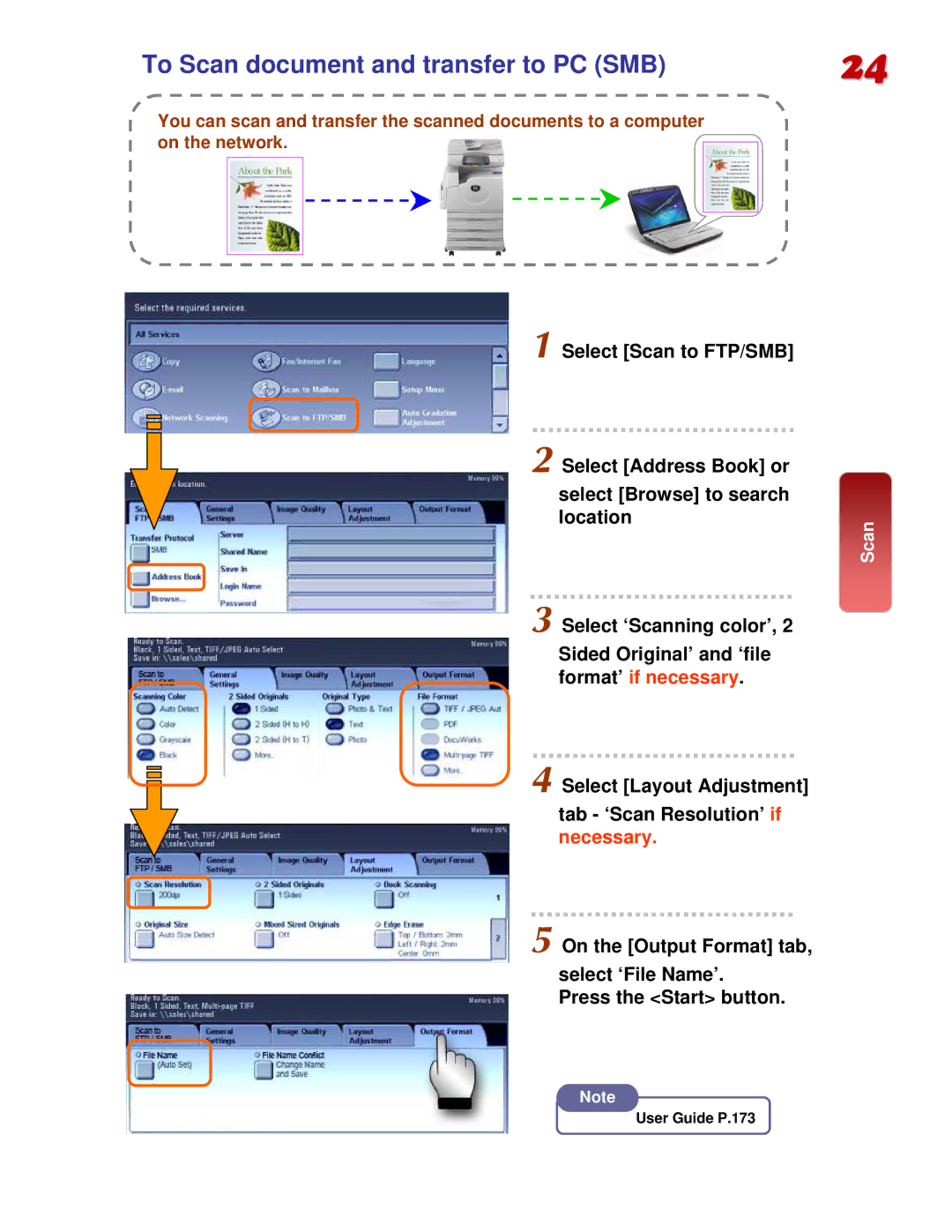 Fuji Labs C3000 manual To Scan document and transfer to PC SMB 