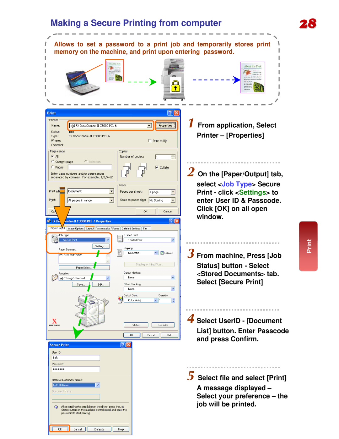 Fuji Labs C3000 manual Making a Secure Printing from computer 