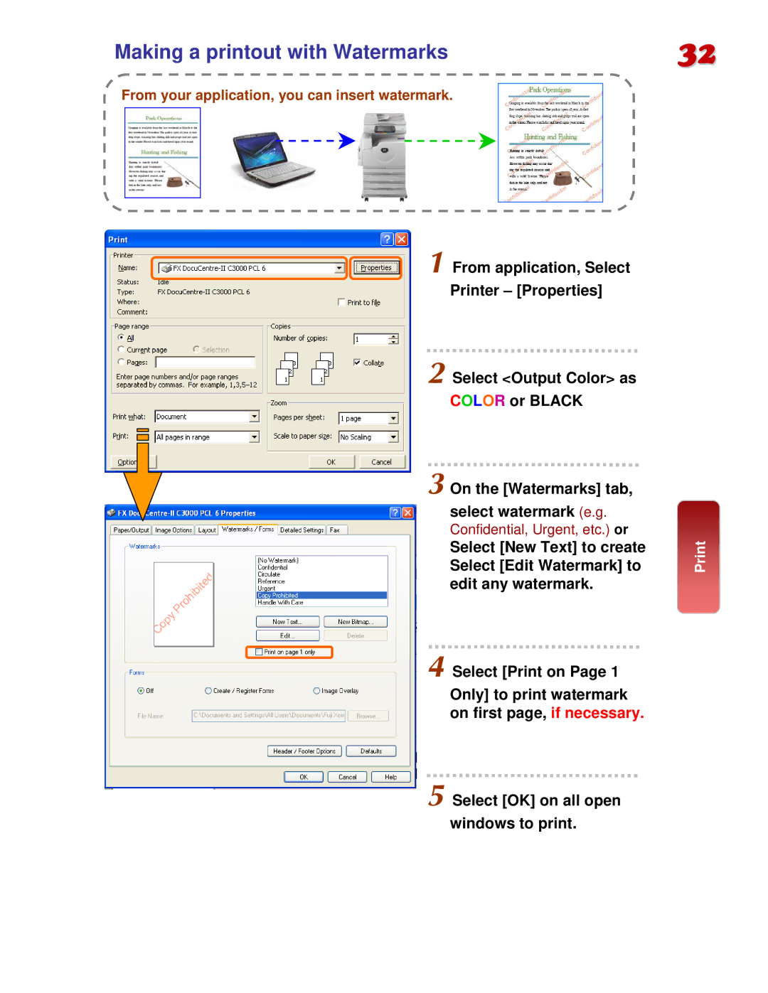 Fuji Labs C3000 manual Making a printout with Watermarks 