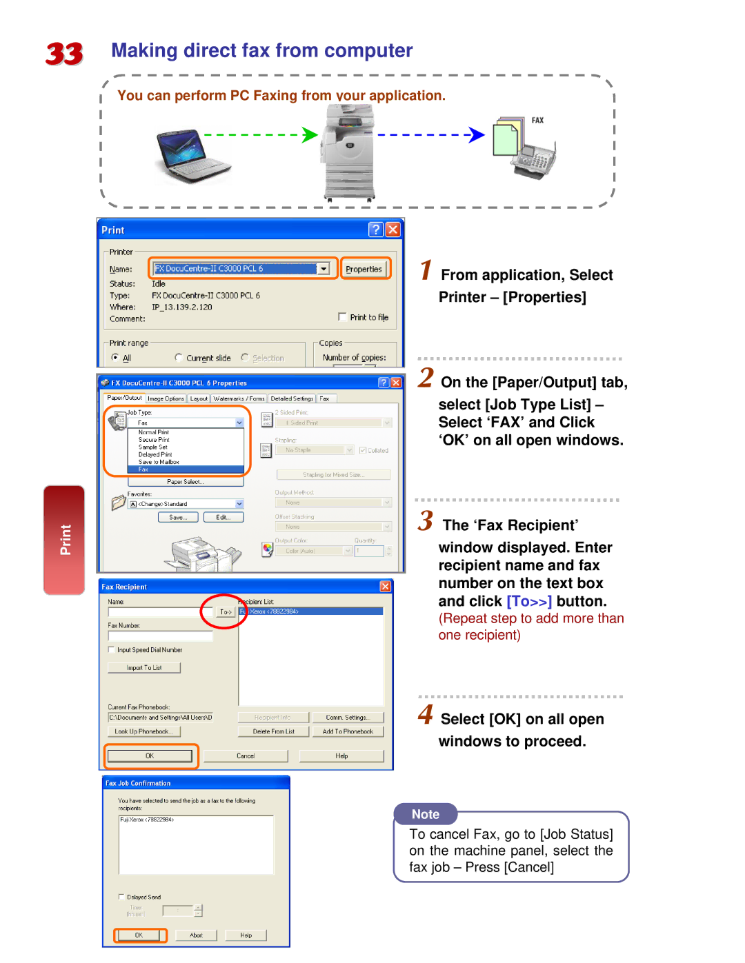 Fuji Labs C3000 manual Making direct fax from computer 