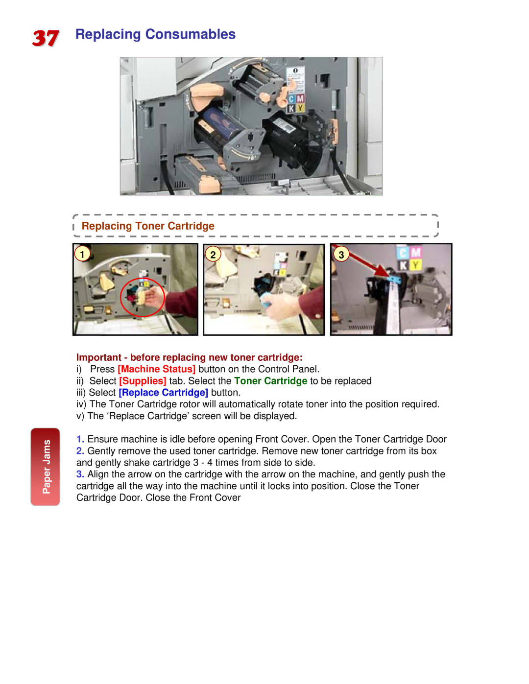 Fuji Labs C3000 manual Replacing Consumables, Replacing Toner Cartridge 