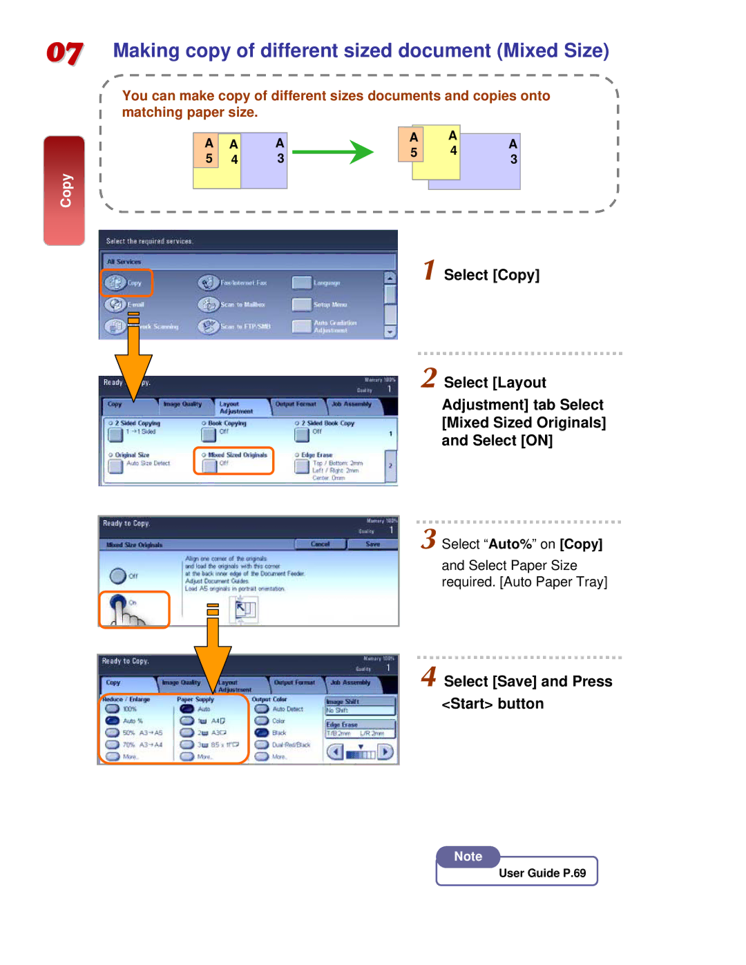 Fuji Labs C3000 manual Making copy of different sized document Mixed Size 