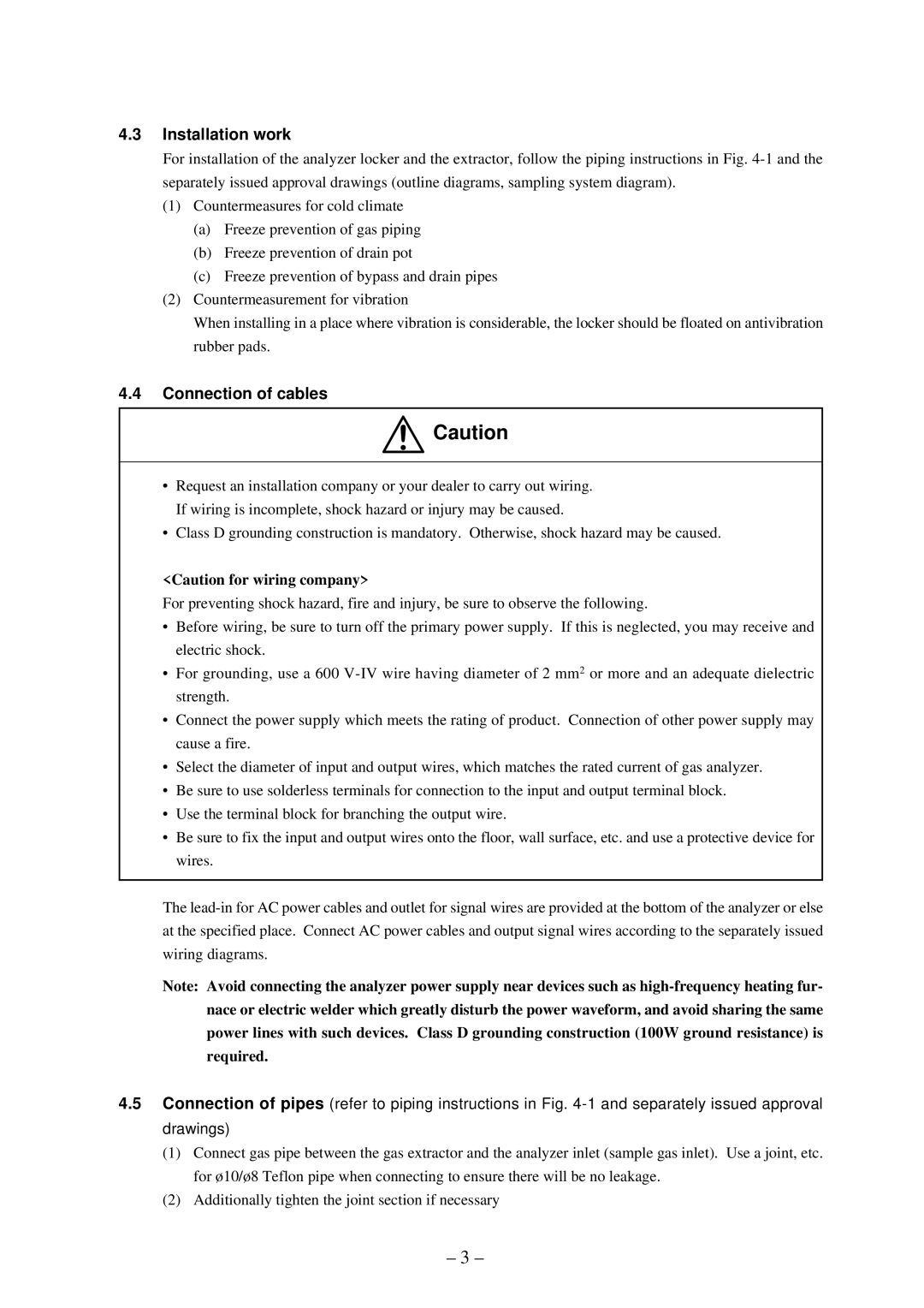 Fuji Labs ZSP instruction manual Installation work, Connection of cables 