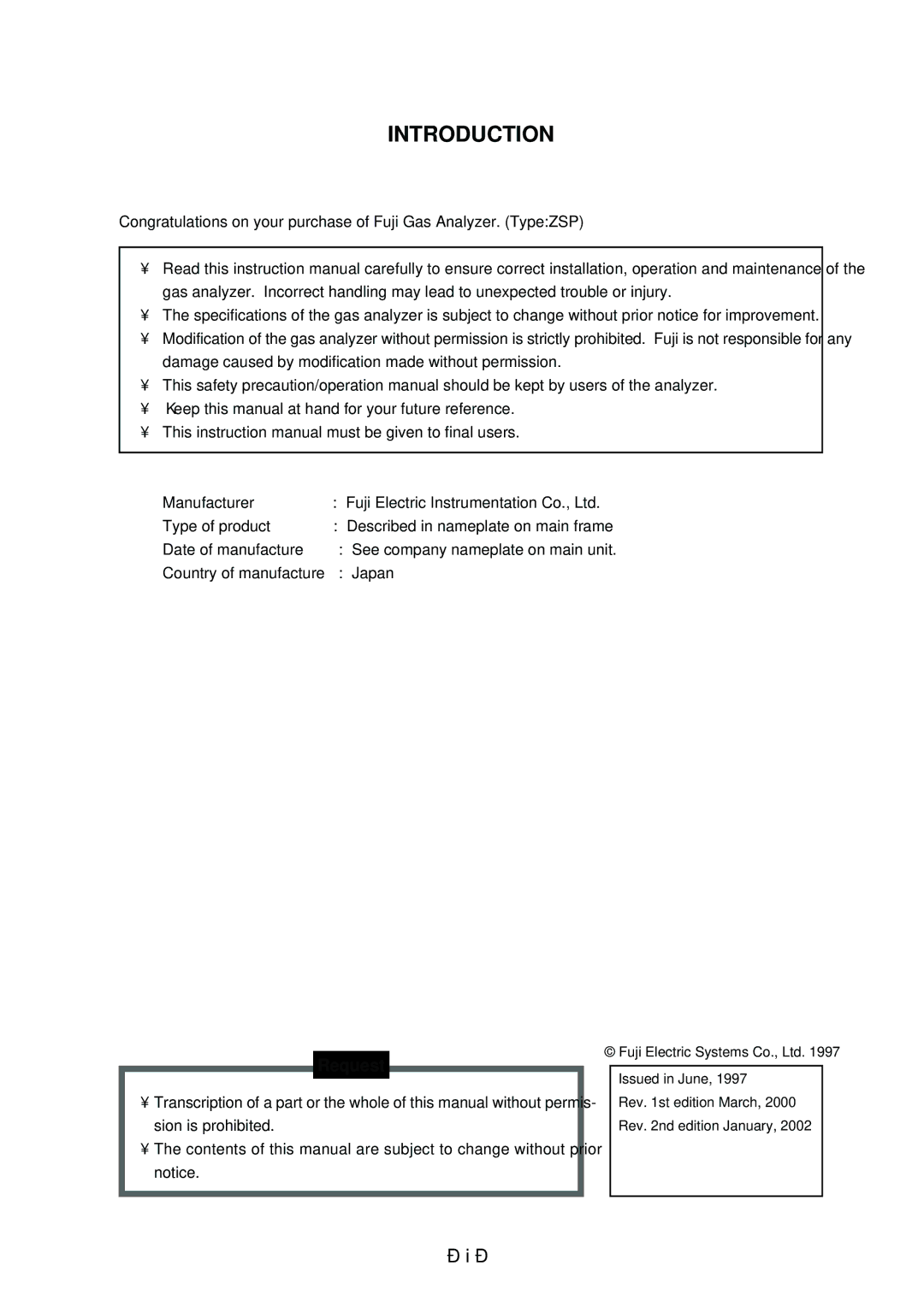 Fuji Labs ZSP instruction manual Introduction, Request 