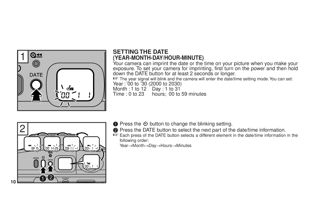 FujiFilm 120 owner manual Setting the Date YEAR-MONTH-DAY/HOUR-MINUTE 