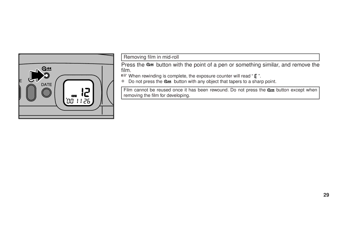 FujiFilm 120 owner manual Removing film in mid-roll 