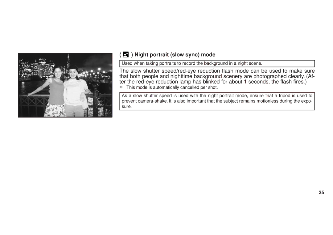 FujiFilm 120 owner manual Night portrait slow sync mode 