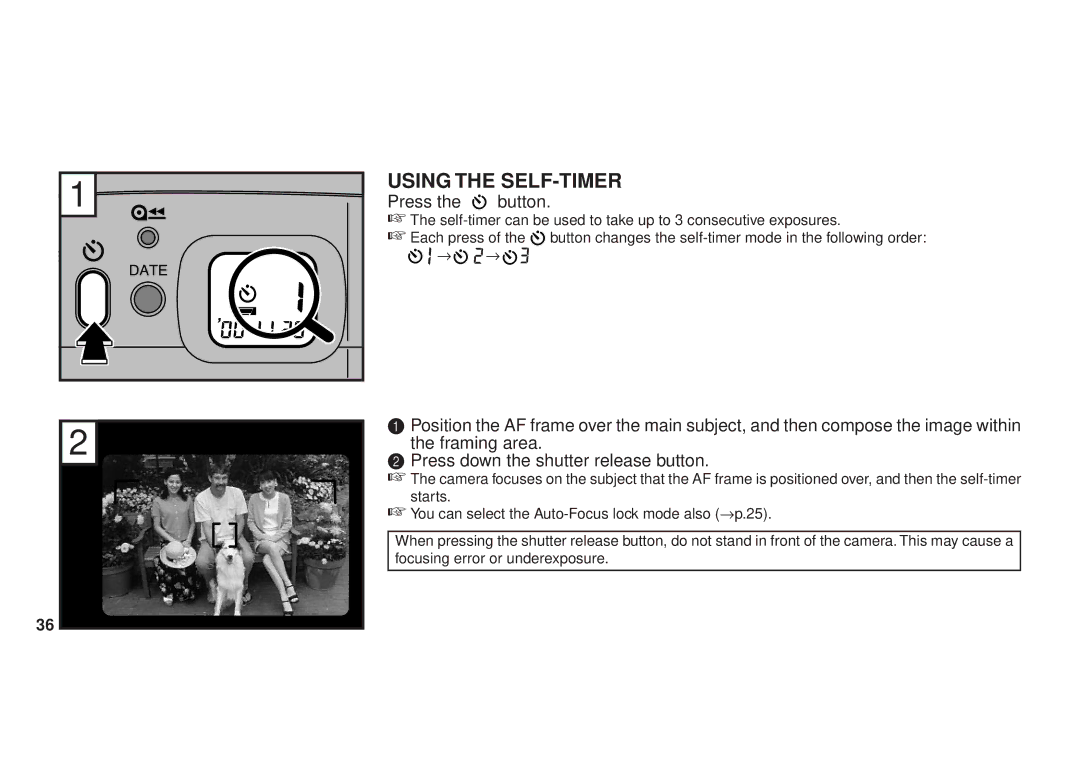 FujiFilm 120 owner manual Using the SELF-TIMER, Press the button 