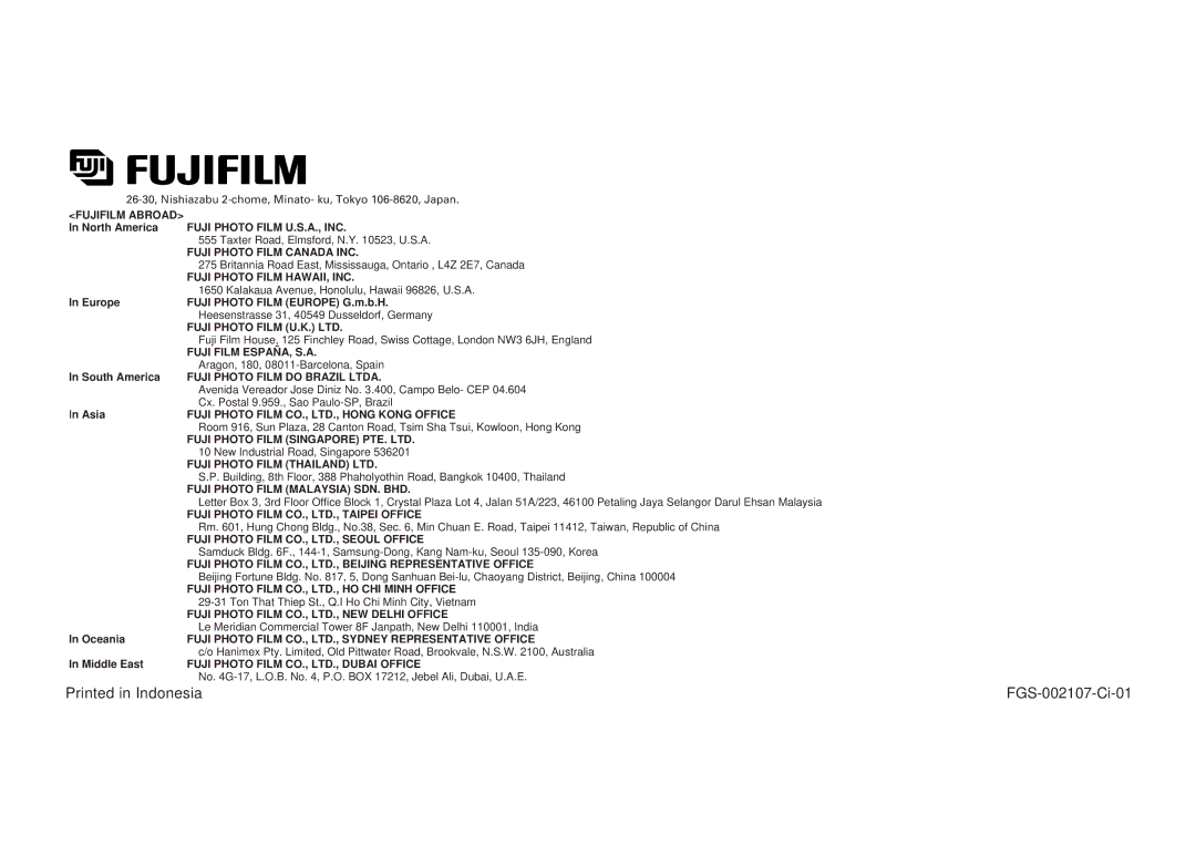 FujiFilm 120 owner manual FGS-002107-Ci-01 