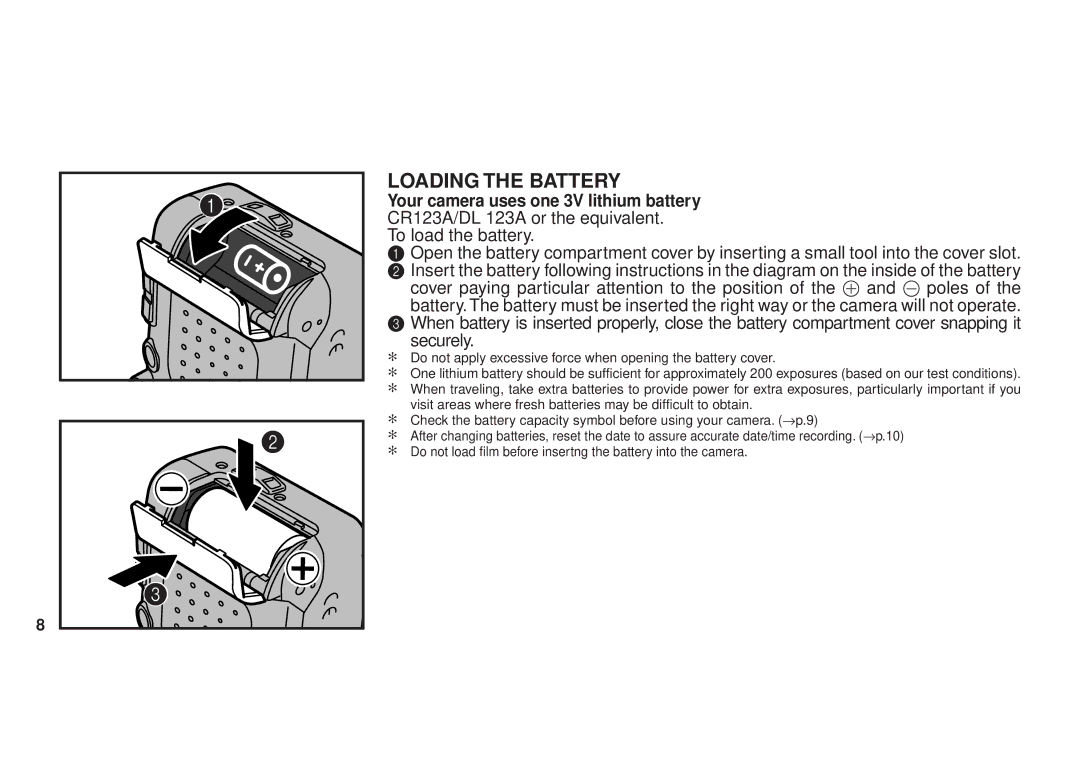 FujiFilm 120 owner manual Loading the Battery 