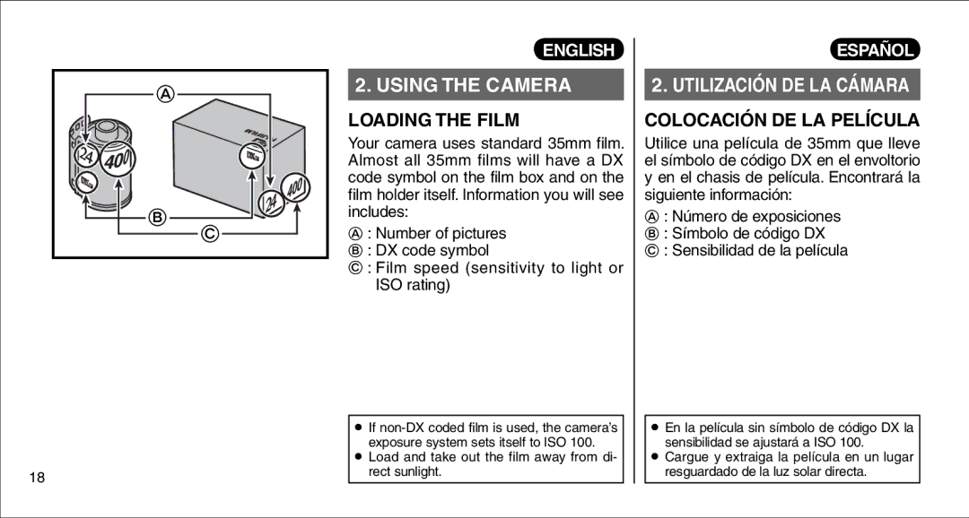 FujiFilm 135V owner manual Loading the Film, Colocación DE LA Película 