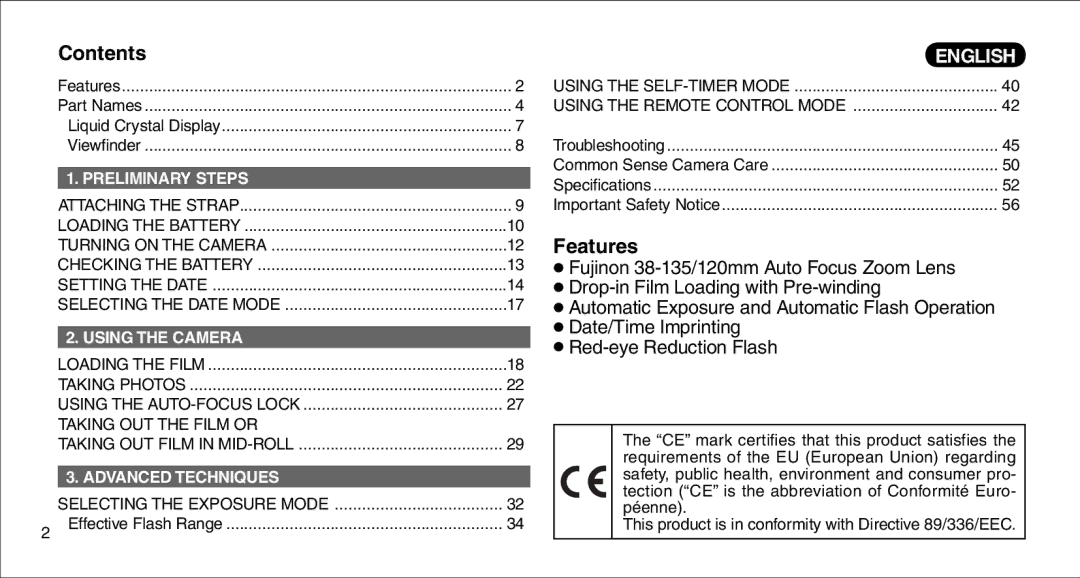 FujiFilm 135V owner manual Contents, Features 