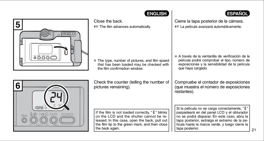 FujiFilm 135V owner manual Close the back, Check the counter telling the number of pictures remaining 