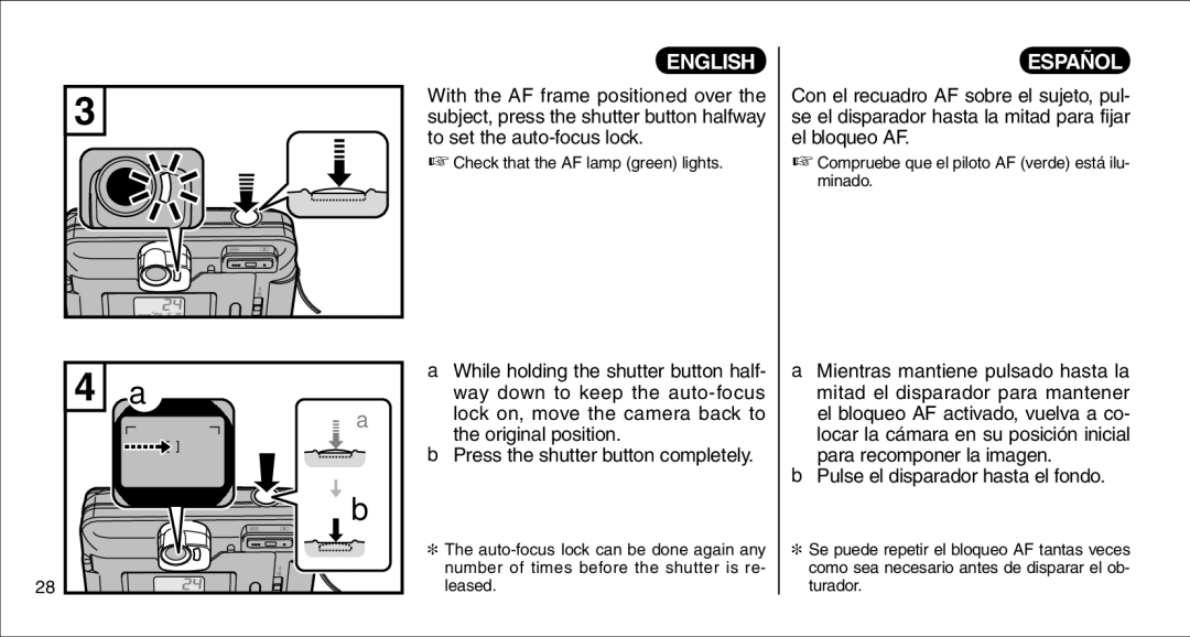 FujiFilm 135V owner manual Press the shutter button completely, Pulse el disparador hasta el fondo 