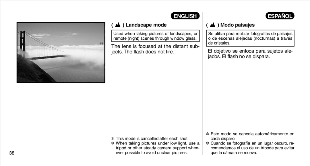 FujiFilm 135V owner manual Landscape mode, Modo paisajes 