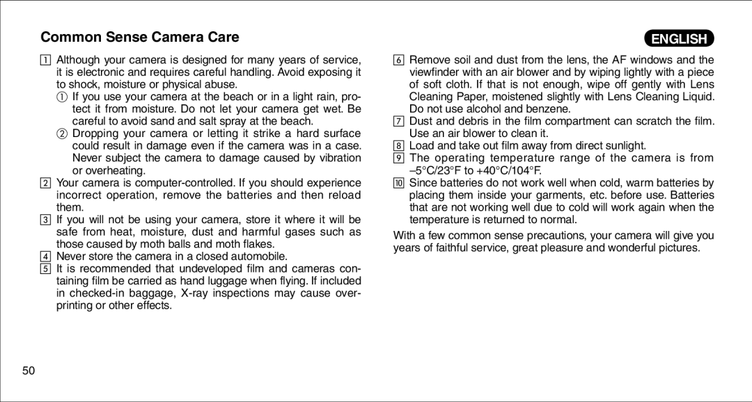 FujiFilm 135V owner manual Common Sense Camera Care 