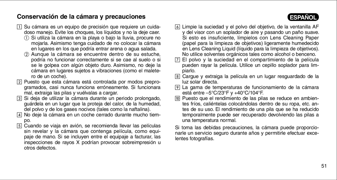 FujiFilm 135V owner manual Conservación de la cámara y precauciones 