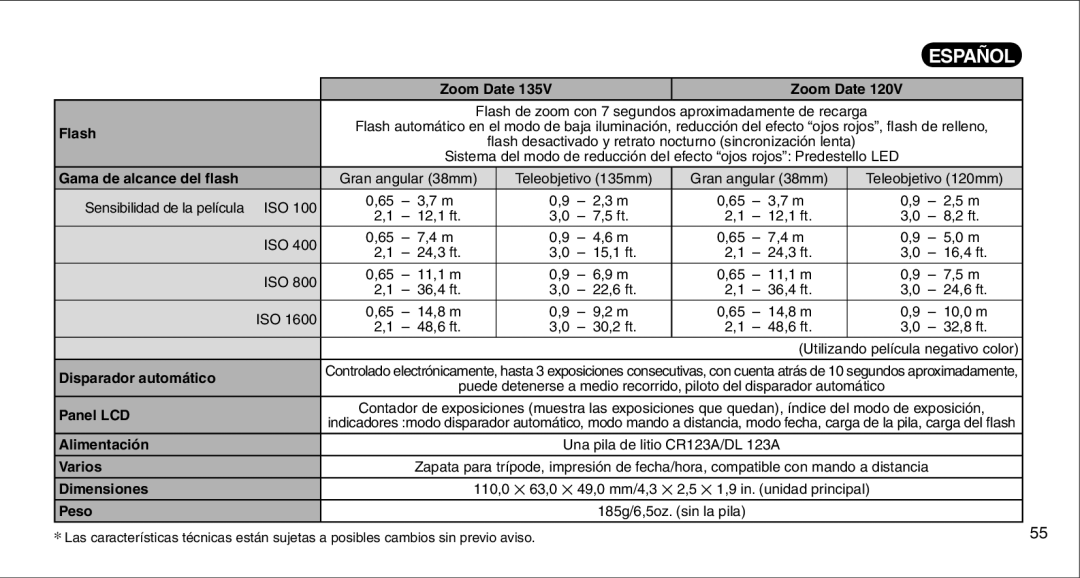 FujiFilm 135V owner manual Alimentación 