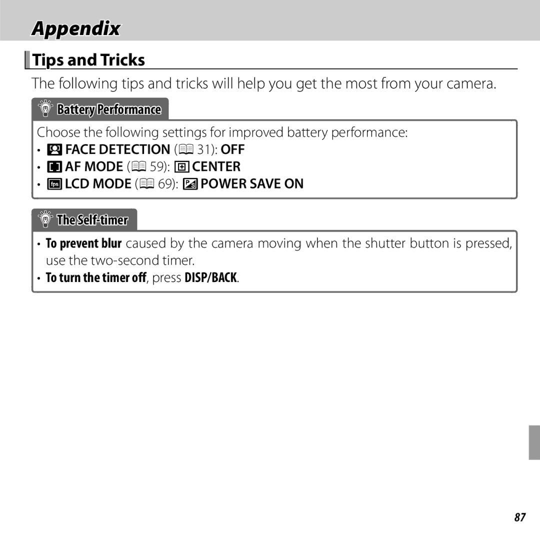 FujiFilm 16238037 owner manual Appendix, Tips and Tricks 