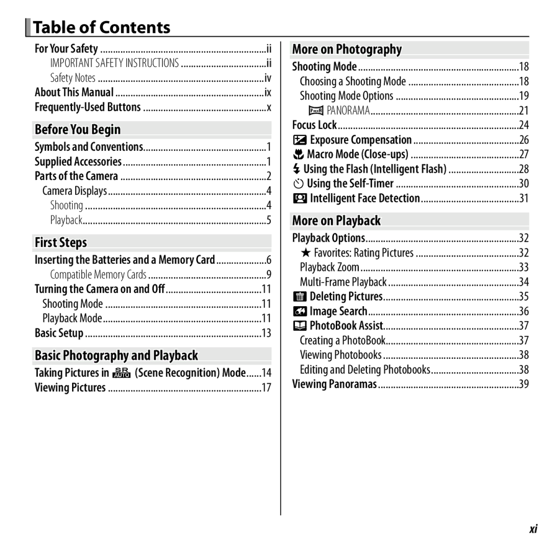 FujiFilm 16238037 owner manual Table of Contents 