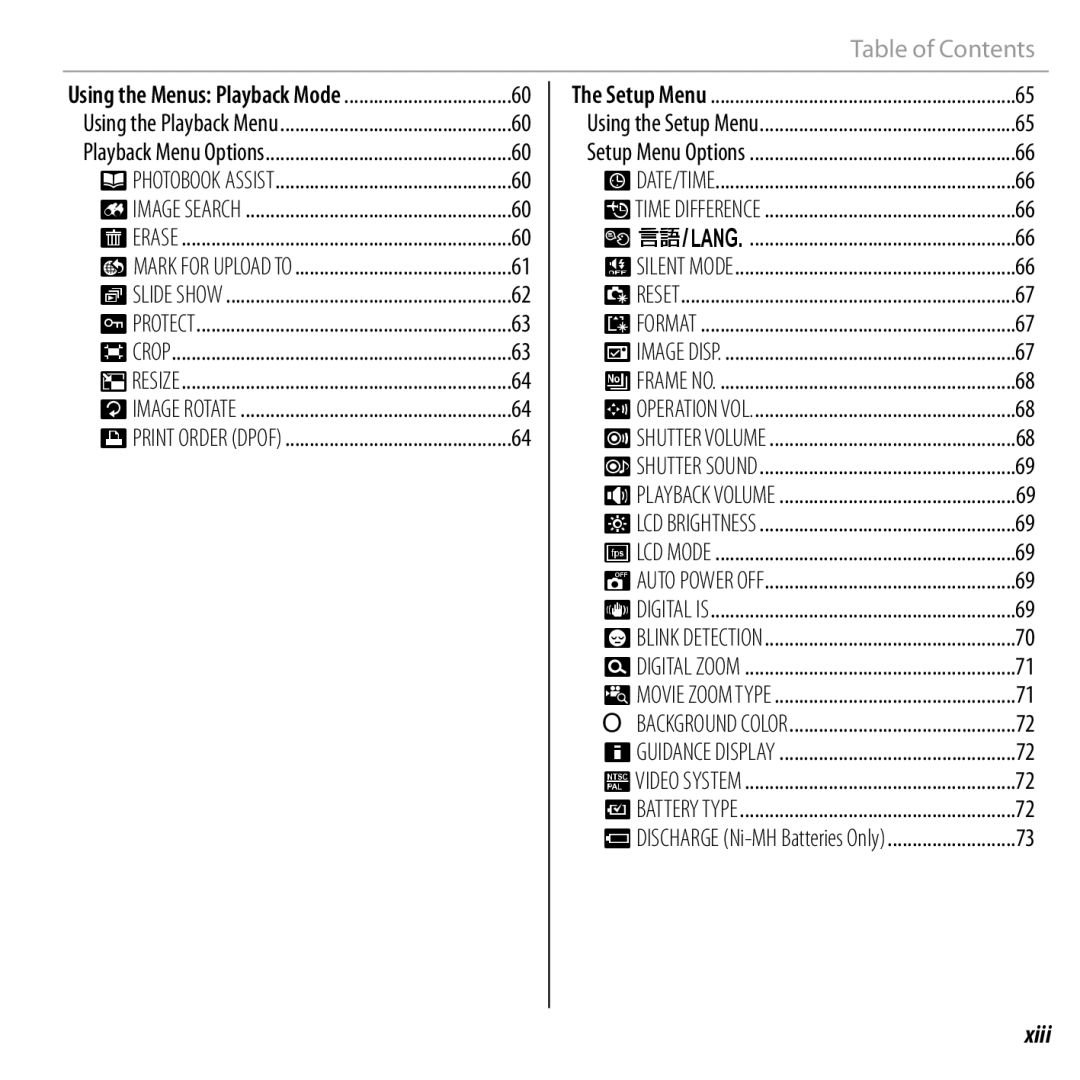 FujiFilm 16238037 owner manual Xiii 