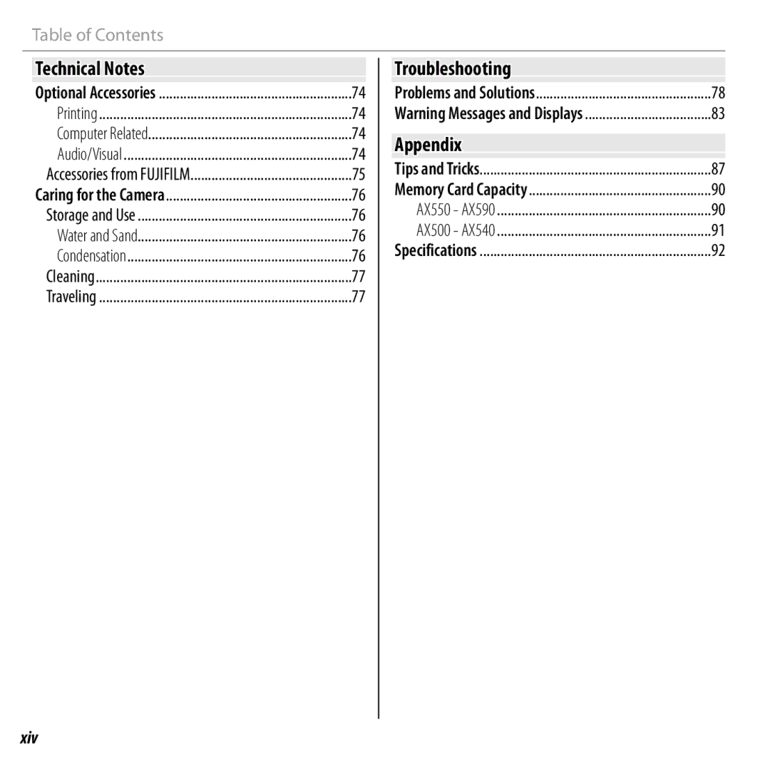 FujiFilm 16238037 owner manual Troubleshooting, Appendix 