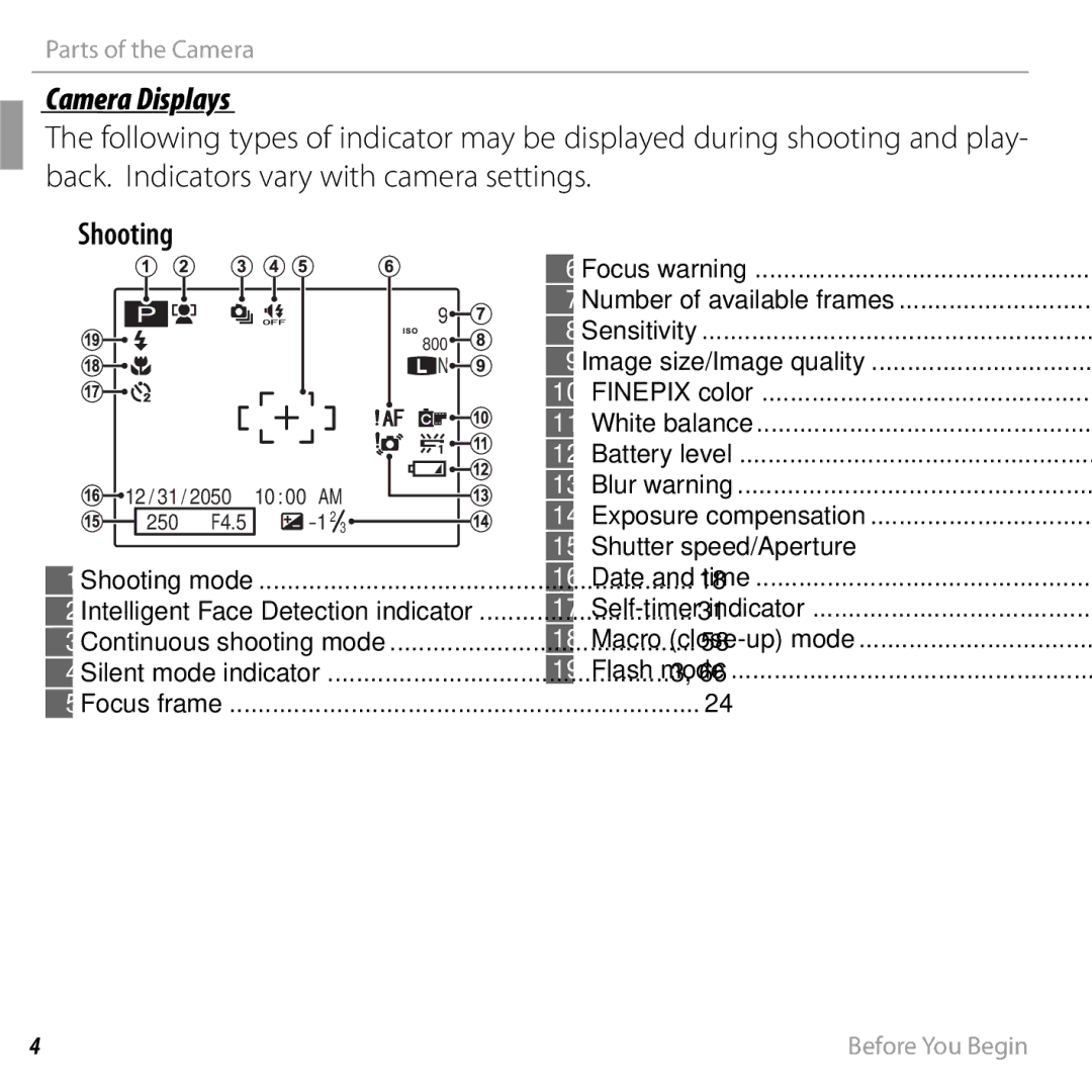 FujiFilm 16238037 owner manual Camera Displays, Shooting, Shutter speed/Aperture 