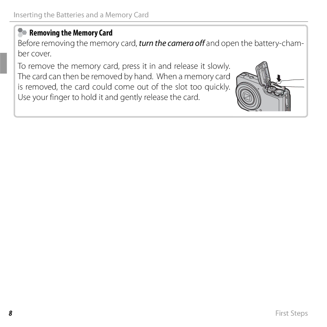 FujiFilm 16238037 owner manual Removing the Memory Card 