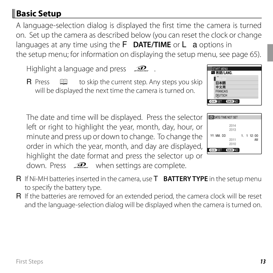 FujiFilm 16238037 owner manual Basic Setup, Highlight a language and press MENU/OK 