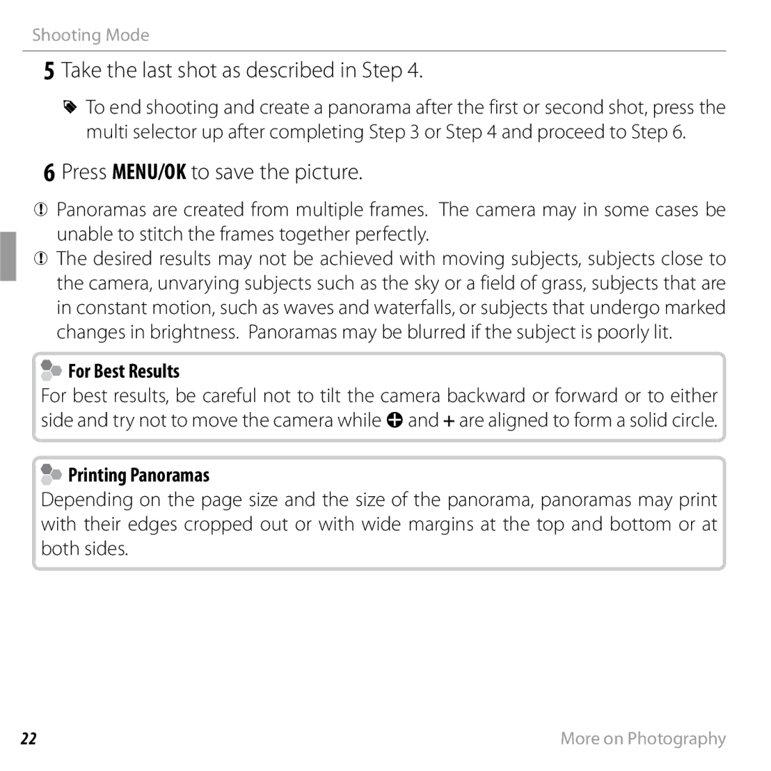 FujiFilm 16238037 owner manual Take the last shot as described in Step, Press MENU/OK to save the picture, For Best Results 