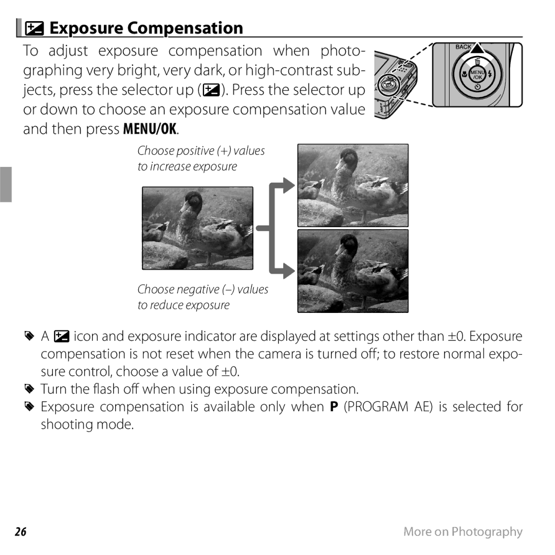 FujiFilm 16238037 owner manual DExposure Compensation 